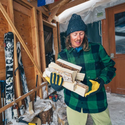 Chopping wood in the Project Lined flannel.