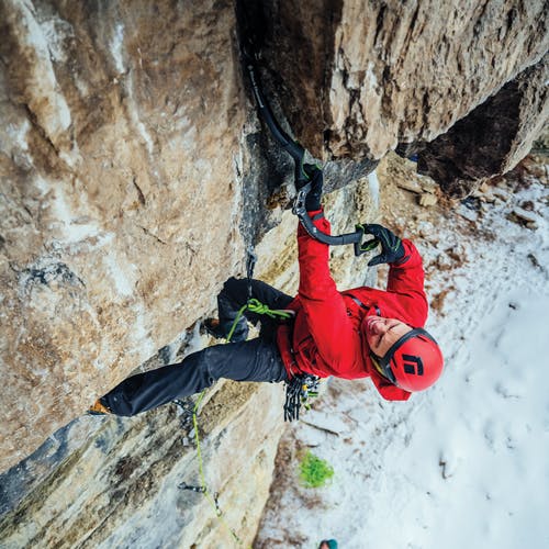Black Diamond Athlete Aaron Mulkey using the Reactor Ice Tool.