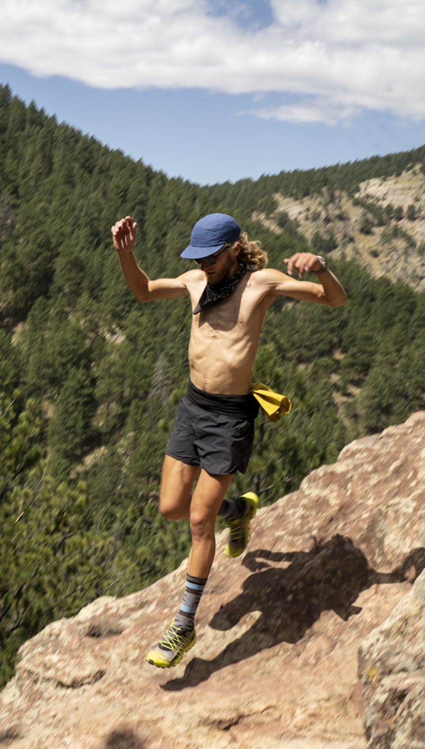 Black Diamond Athlete Kyle Richardson Runs down Green Mountain near Boulder, CO.