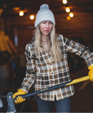 Chopping wood in the Heavy Project flannel. 