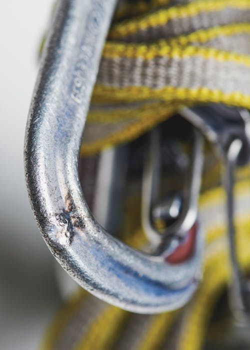 Black Diamond carabiner and sling that have been struck by lightning.