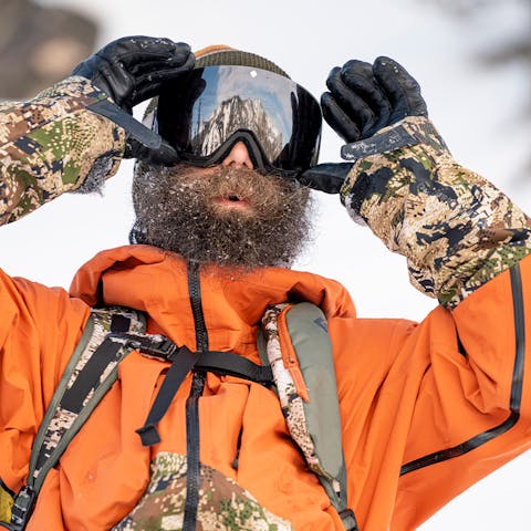 Black Diamond athlete Eric Jackson wearing the the BD x SITKA Mission Shell.