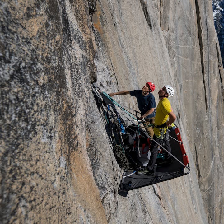 BD Ambassador Nik Berry looking up a big wall route in Yosemite with Alex Honnold. 