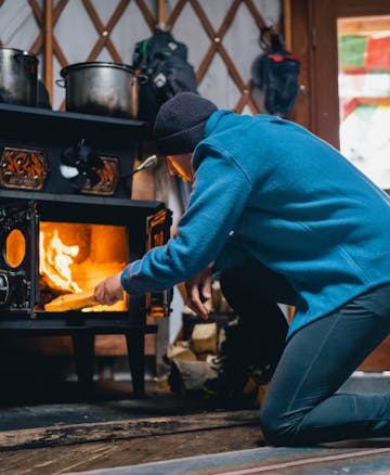 Stoking the fire in the Heavy Project flannel. 