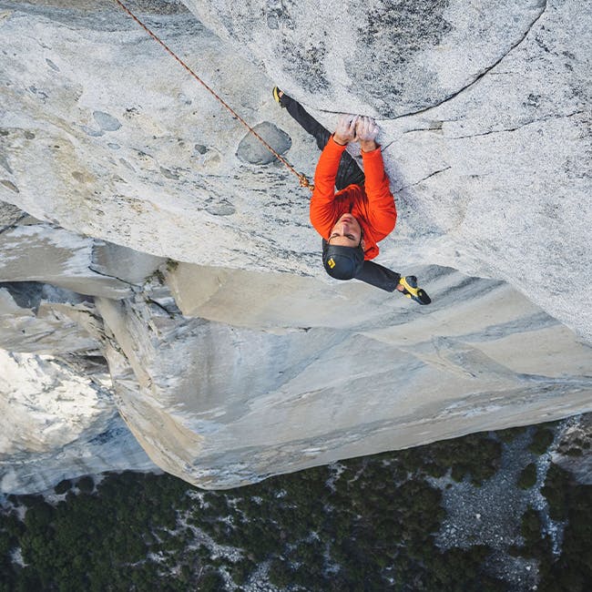Black Diamond athlete Connor Herson climbing in Yosemite, CA. 