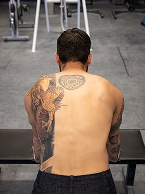 Photo of Sam Elias in upper pushup form.