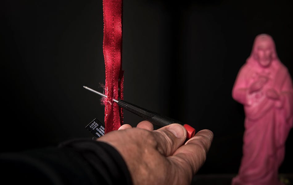 sling being tested with hole in it