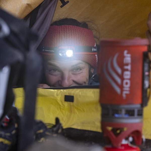 Black Diamond Athlete Babsi Zangerl takes a break in her portaledge during a big wall object