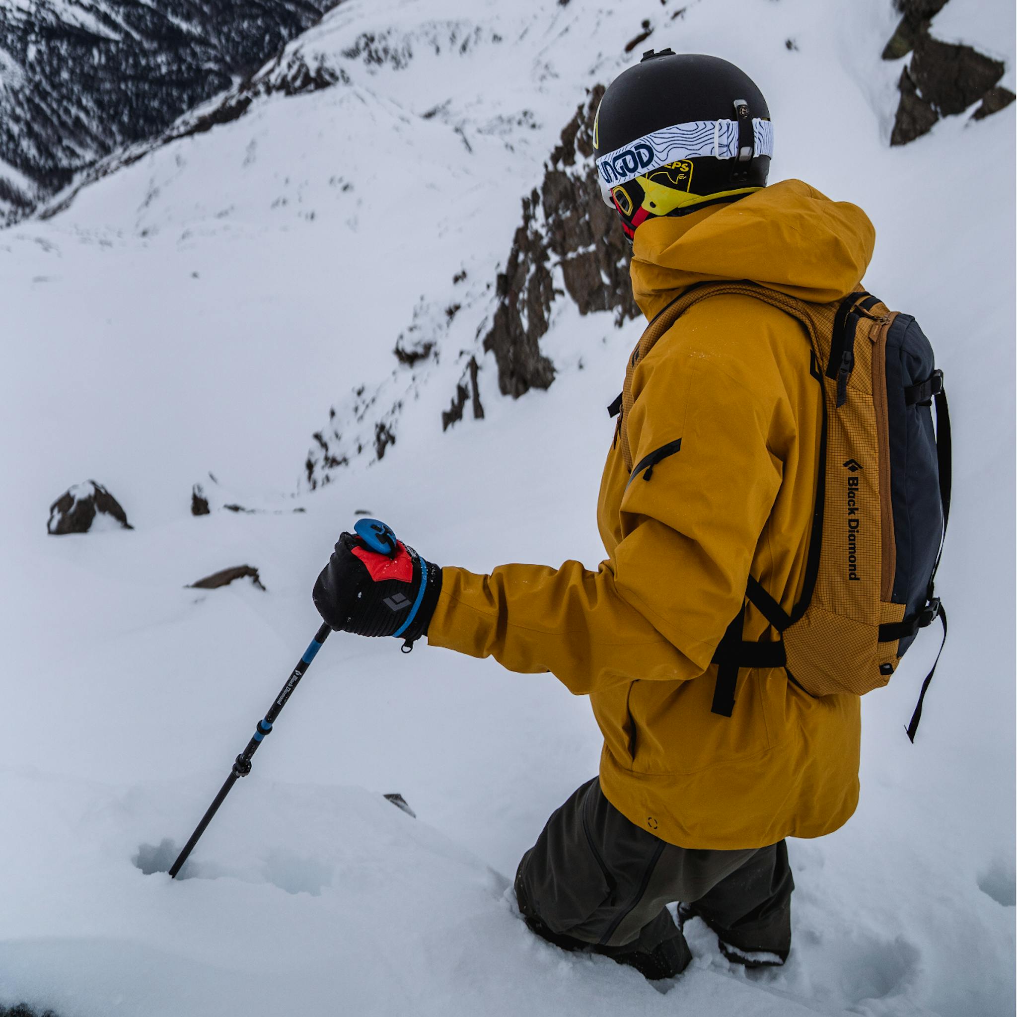 A skier wearing the Recon Stretch Ski Shell.