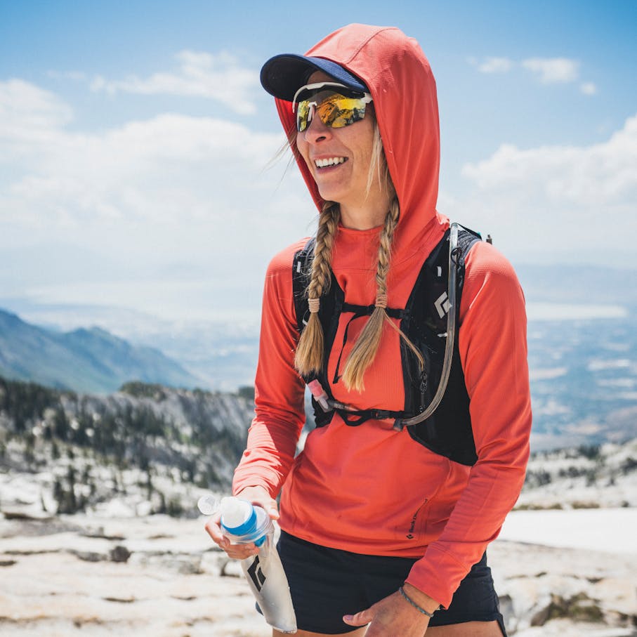 BD athlete Kelly Halpin wearing the Women's Alpenglow Hoody.