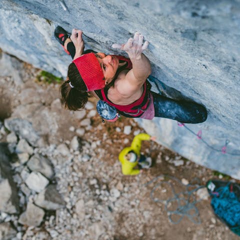 Black Diamond athlete Babsi Zangerl climbing a sport route
