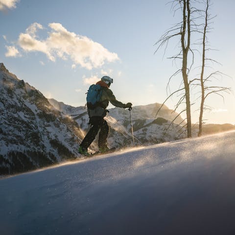 Black Diamond Athlete Isaac Freeland touring in the Montana backcountry.