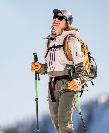 Friend of Black Diamond skinning in the Recon LT Ski Shell.