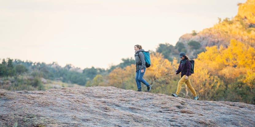 Texas Lady Crushers hiking to their local climbing crag.