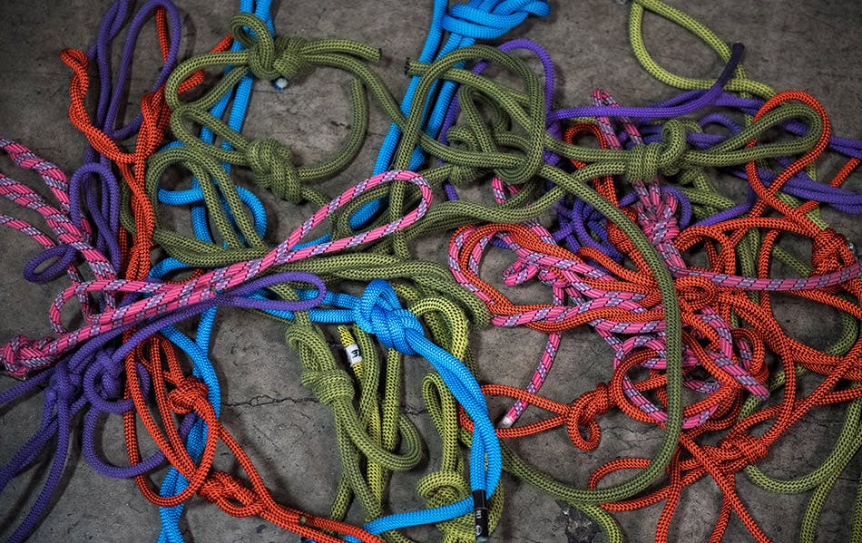All the tested ropes laid out