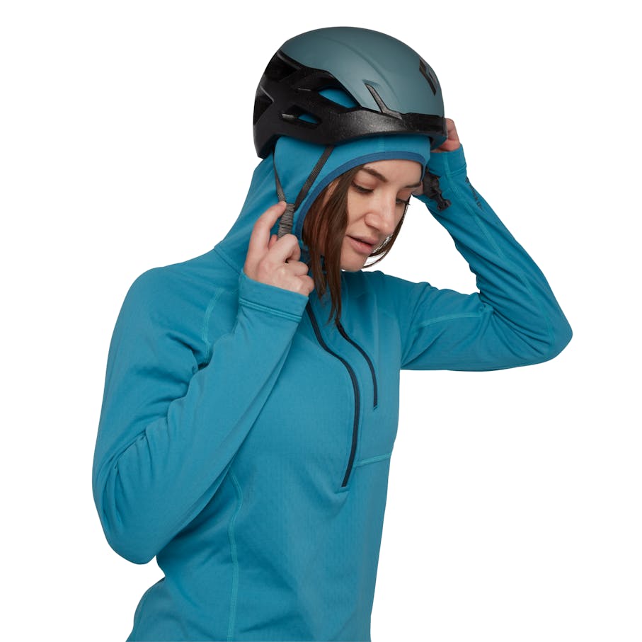 Low profile, under-the-helmet hood.