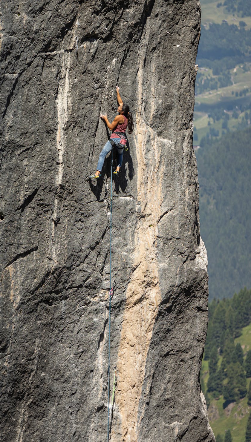 Black Diamond Athlete Daila Ojeda climbing in the Dolomites.