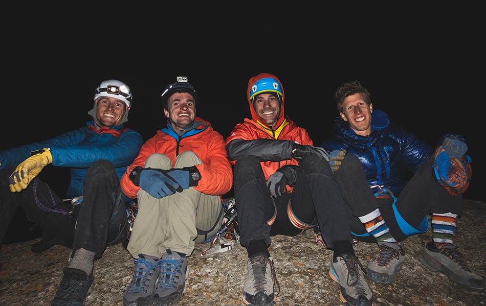 The team takes a break on the route