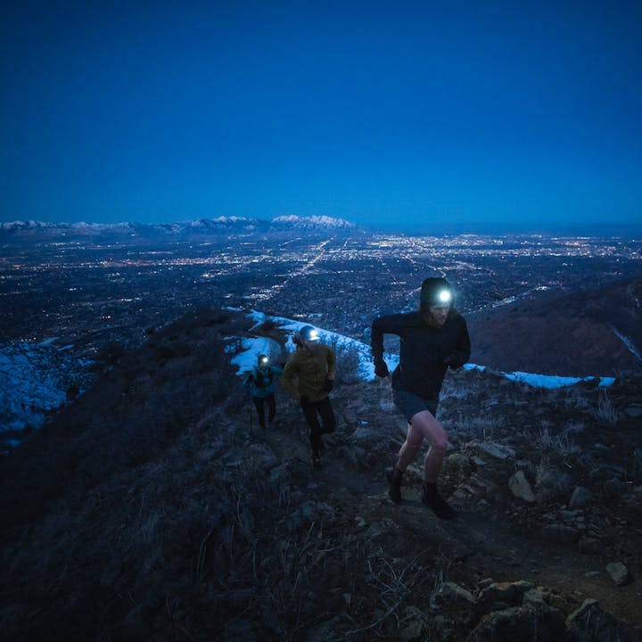 The BD Mountain Athletes running at dawn in SLC, Utah | Black Diamond Headlamp