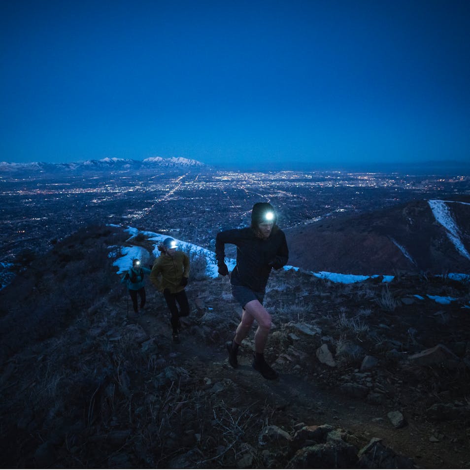 The BD Mountain team running on Grandeur Peak, Utah | Black Diamond Rechargeable Headlamp