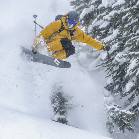 Black Diamond Athlete Parkin Costain skiing in the backcountry.