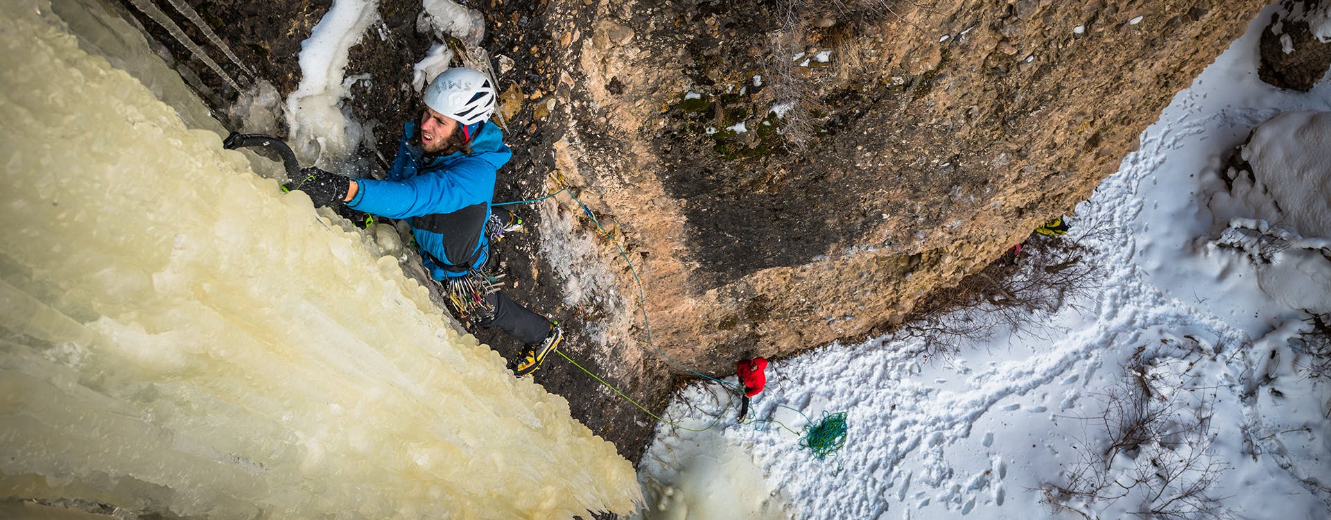 athlete ice climbing
