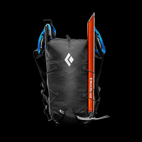 A studio image of a black diamond back pack