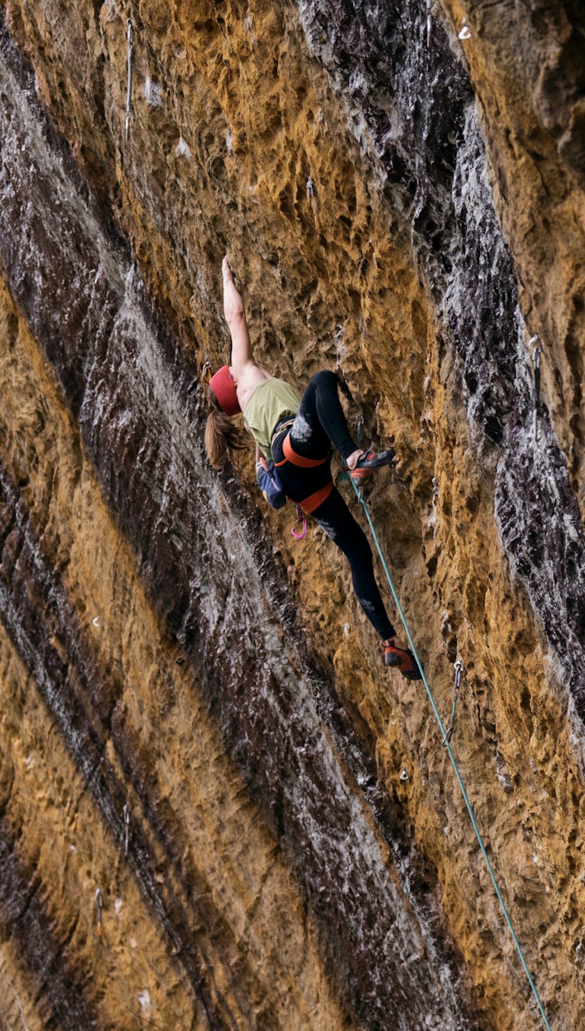 Black Diamond athlete Babsi Zangerl climbing in the Red River Gorge. 