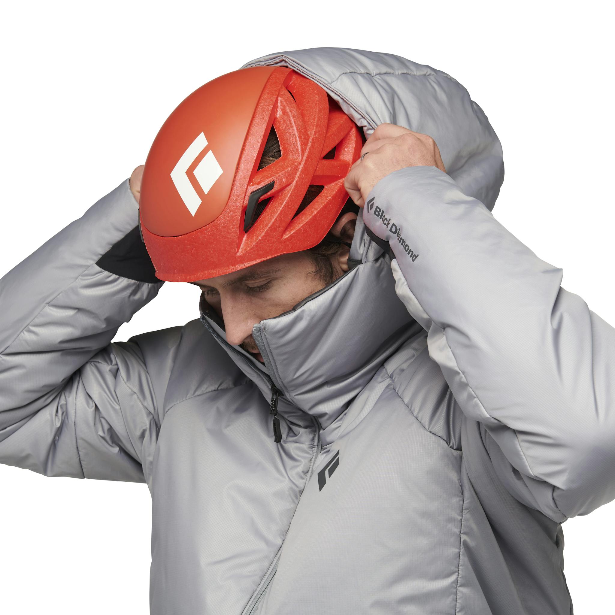 Adjustable climbing helmet-compatible hood