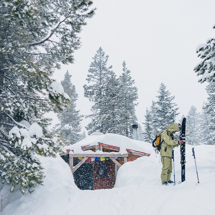 A Skier gets ready ready for a day in the backcountry. 