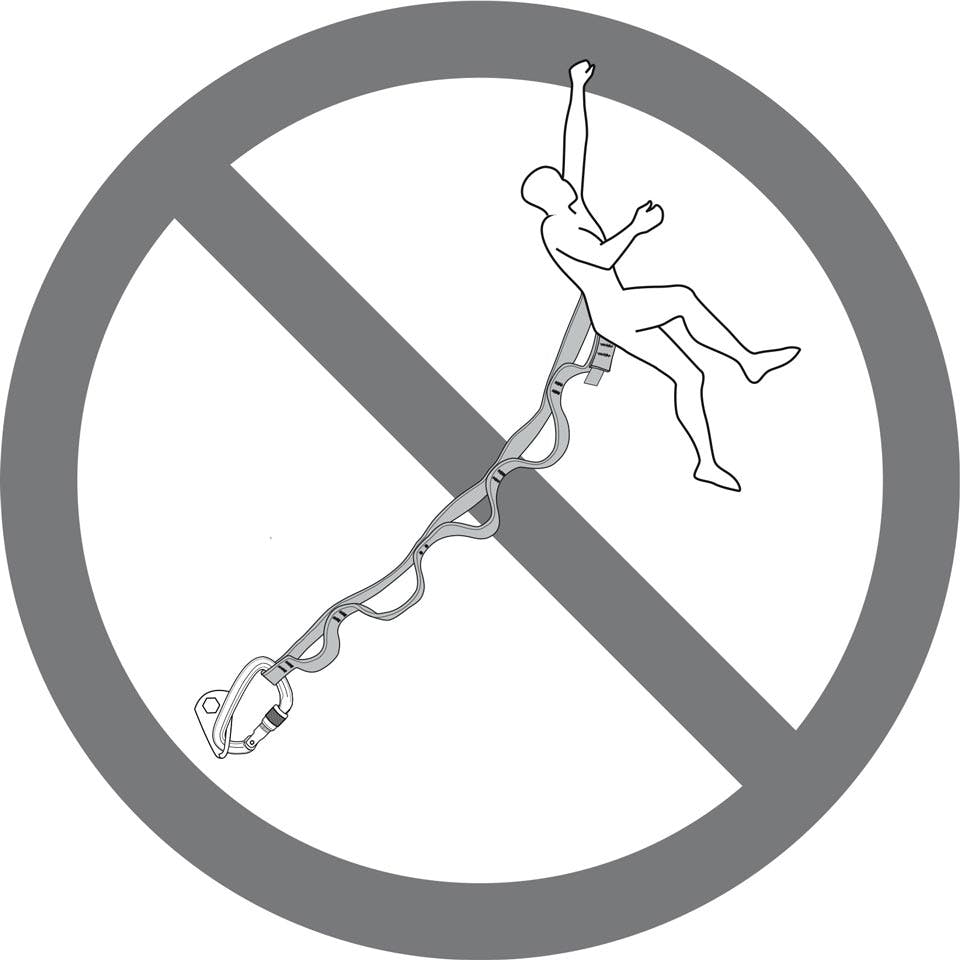drawing of climbing above anchor on a daisy - NO!