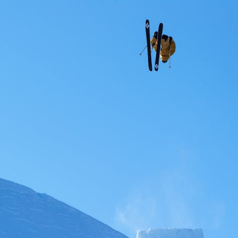 Black Diamond Athlete Parkin Costain skiing in the backcountry.