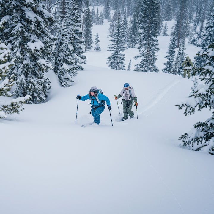 Two women skitouring up in the backcountry of Utah