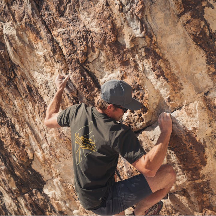 Climber wearing the Black Diamond Desert to Mountain T-Shirt.