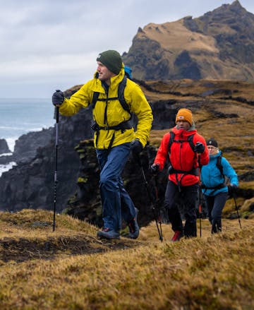 A group of hikers wearing Black Diamond approach footwear in Iceland.