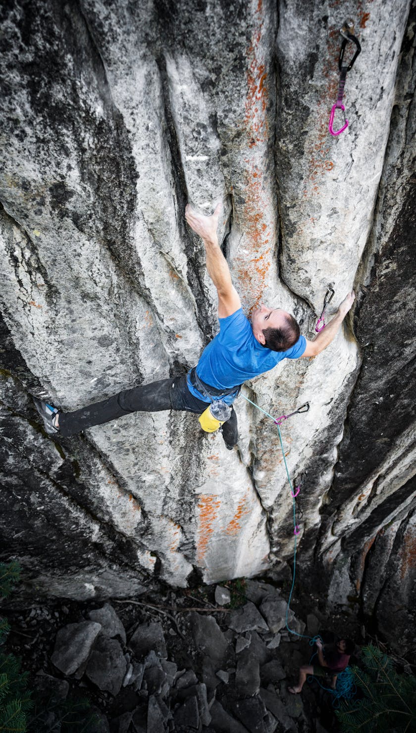 Black Diamond athlete Carlo Traversi climbing Empath, Tahoe CA.