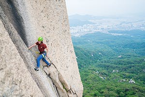 BD Ambassador climbing a pitch