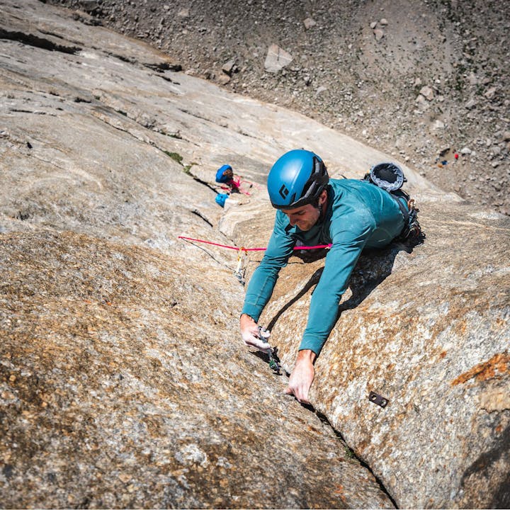 Photograph by Eric Bissell of man rock climbing