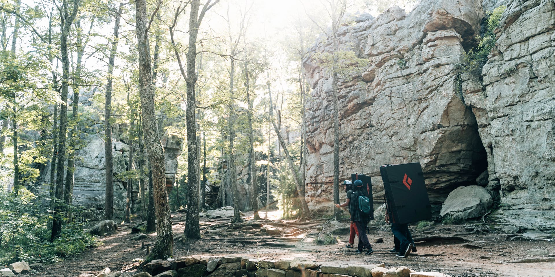HBCU members walking to a crag together.