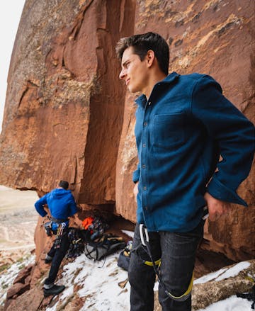 Black Diamond athlete Conor Herson wearing the Project flannel. 