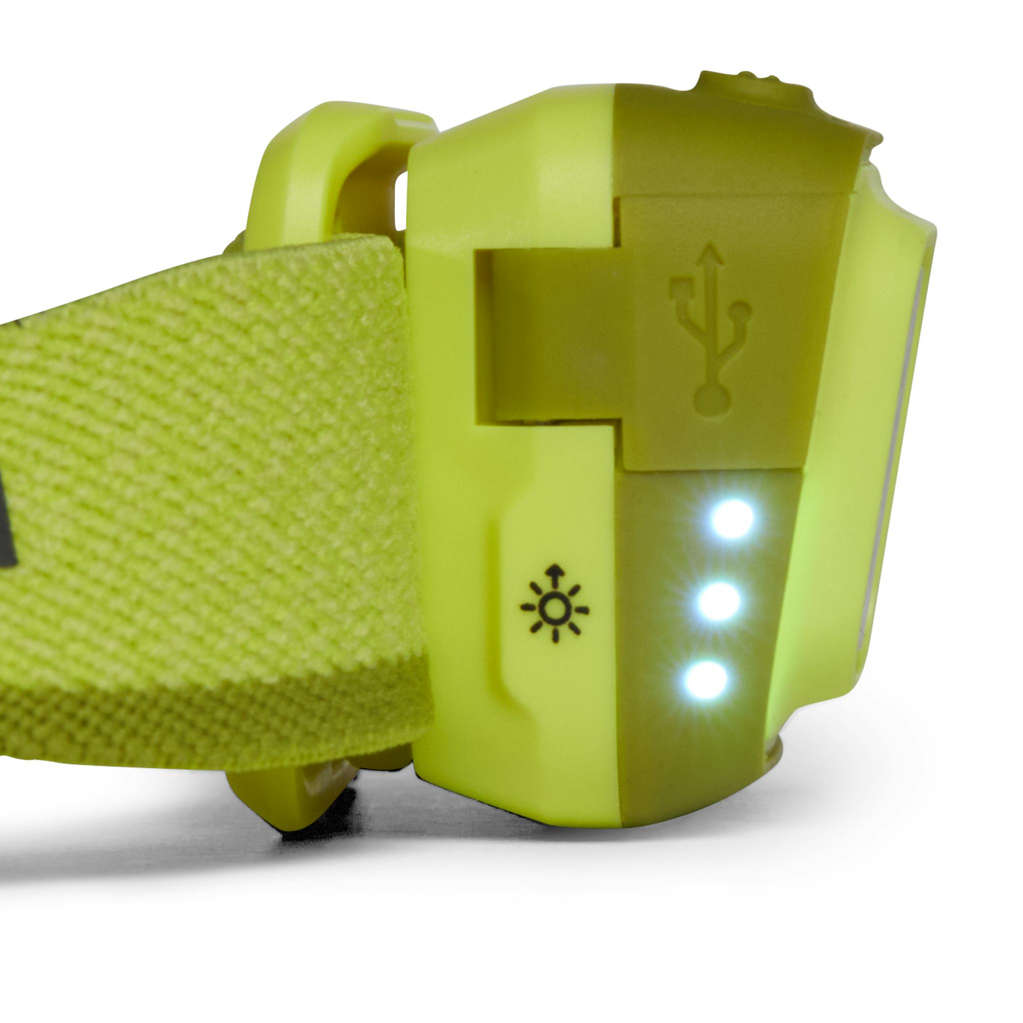 A Yellow Spot 400 Headlamp showing the battery indicator