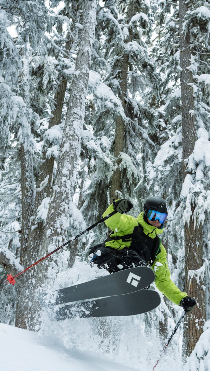 Black Diamond athlete Tobin Seagel skiing in the B.C. backcountry on the Helio Carbon 115 Carbon Skis. 