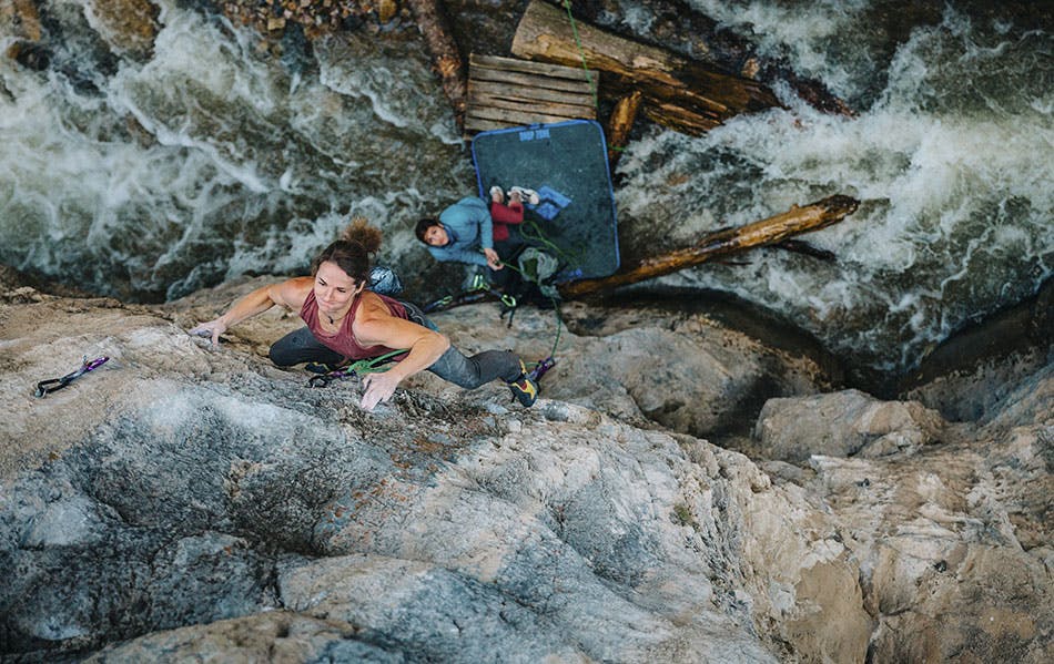 Photo of Babsi Zangerl rock climbing.