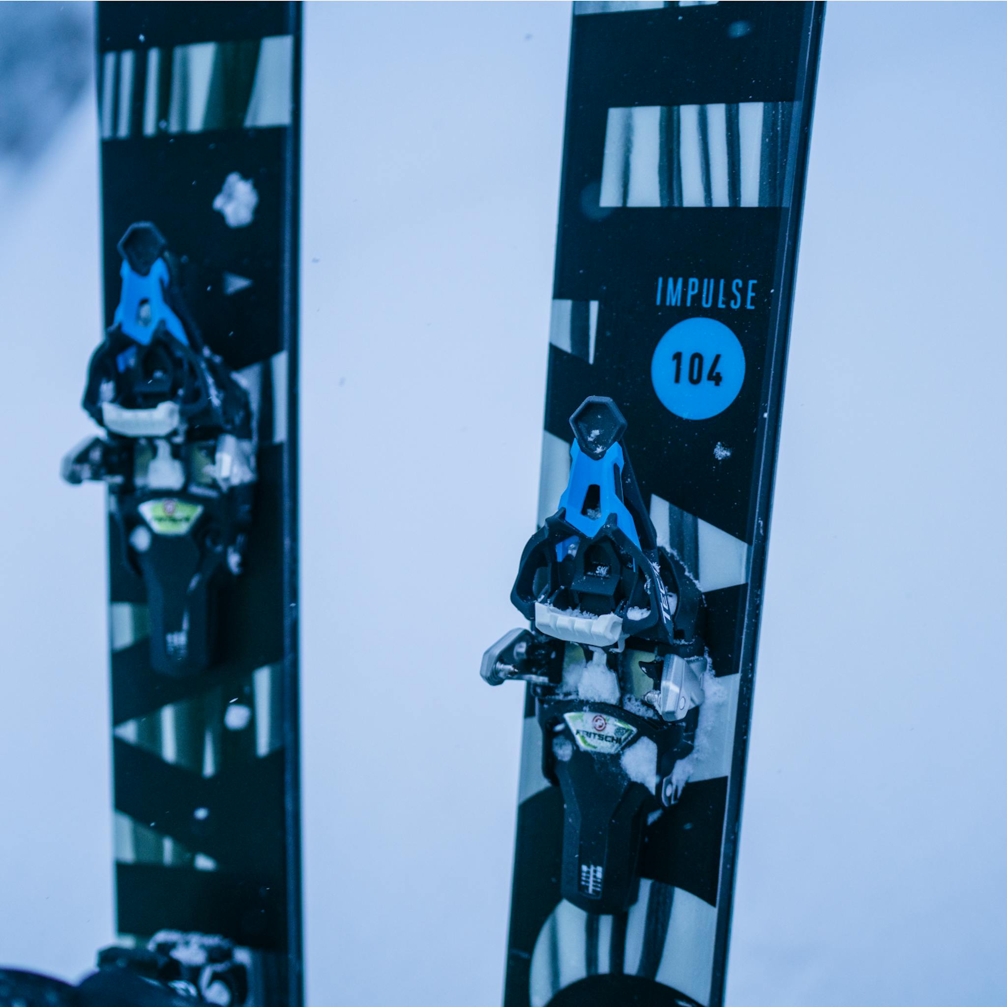 Bindings on the Impulse 104 skis.