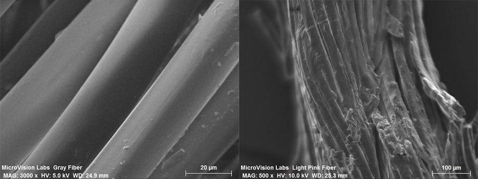 Microscopic examinations of tested nylon threads.