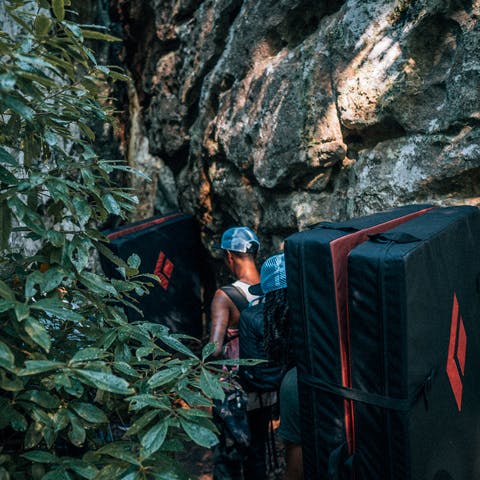 HBCUs Outside hiking to a bouldering location.