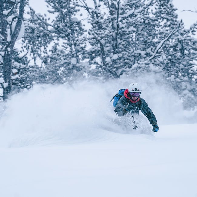 Black Diamond Athlete Isaac Freeland skiing the pow in Montana.