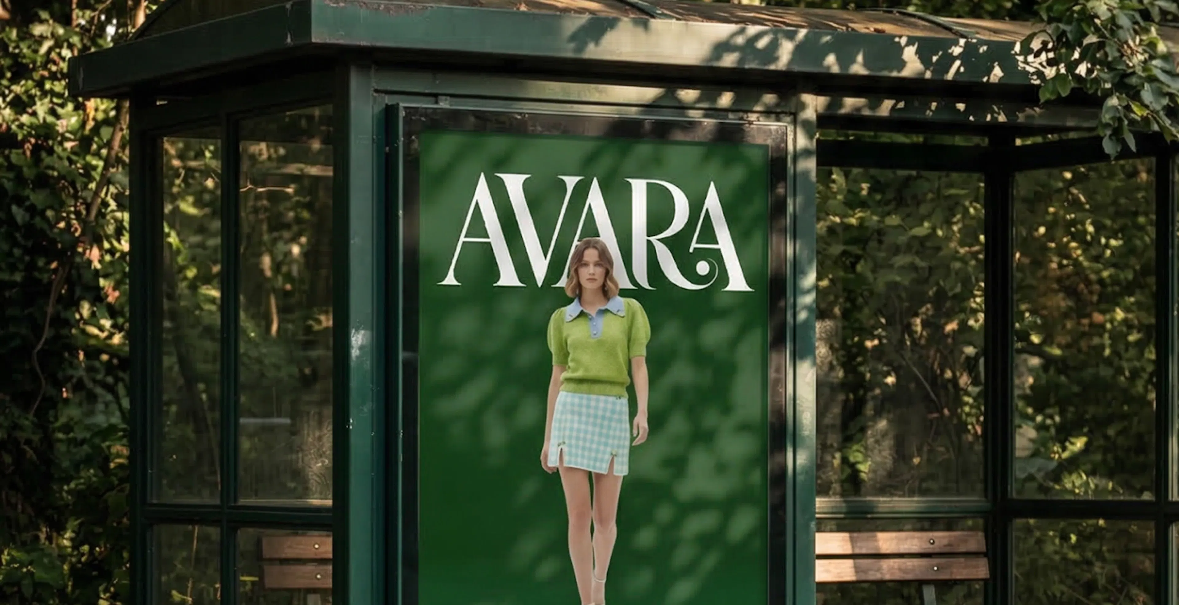 A banner in a bus stop showing a new brands mockup