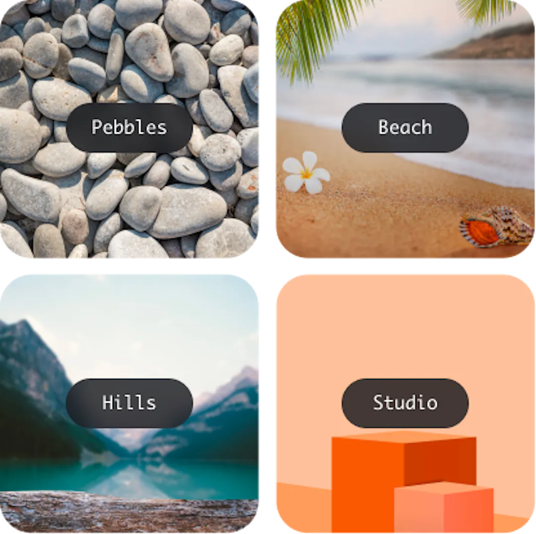 Diferentes temas como playa, montañas, estudio, etc.