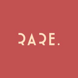 Lettermark logo for Rare Beauty brand, with rare written in a partially visible font